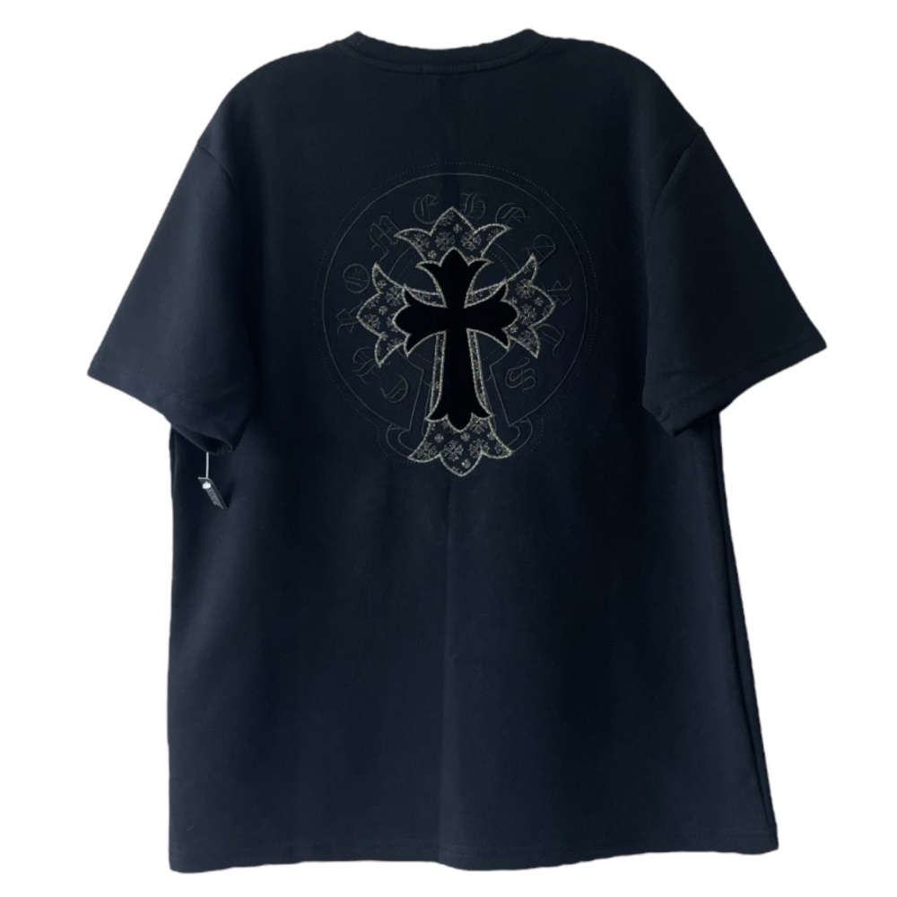 Metallic Cross Short Sleeve Shirt Embroidered Black Grey Silver MKAILONG Size XL
